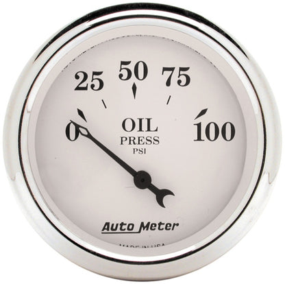 AutoMeter Auto Meter 2-1/16in 100PSI Electronic Oil Pressure Old Tyme White Gauge