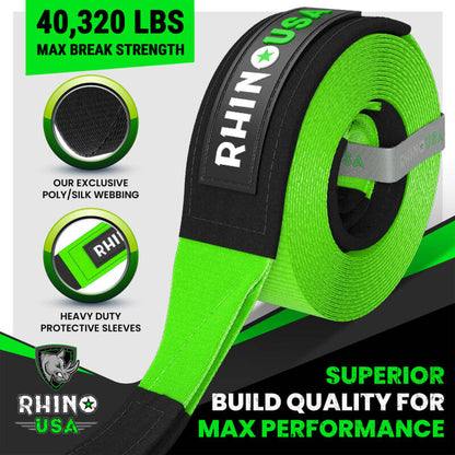 Rhino USA Recovery Tow Strap 4Inx30Ft (Green)