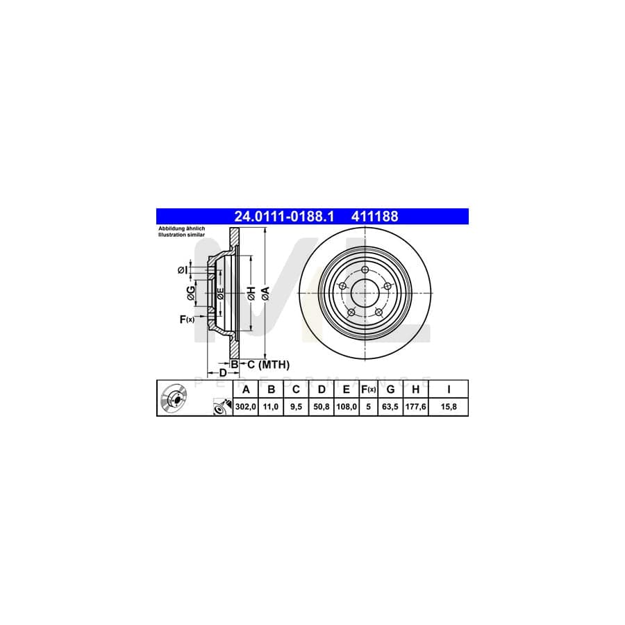 ATE 24.0111-0188.1 Brake Disc Solid, Coated, Alloyed / High-carbon  - 1 piece