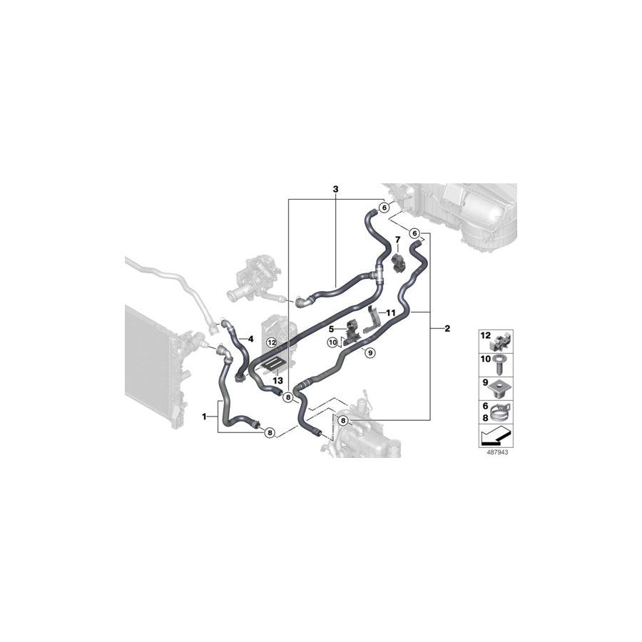 Genuine BMW 64219299664 G30 G31 G11 Coolant Hose, Return Heat exchanger - switch valve (Inc. 740Li, 740LiX & 740i) | ML Performance US Car Parts