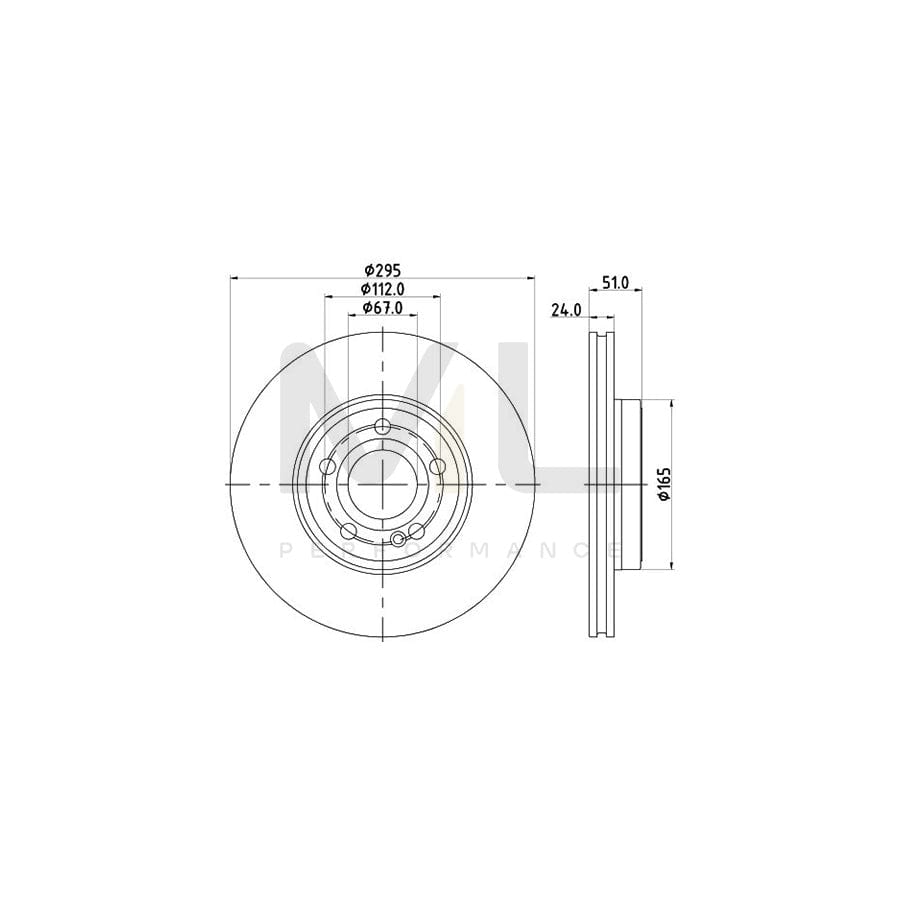 HELLA 8DD 355 133-381 Brake Disc Internally Vented, Coated, High-carbon, without wheel hub, without wheel studs