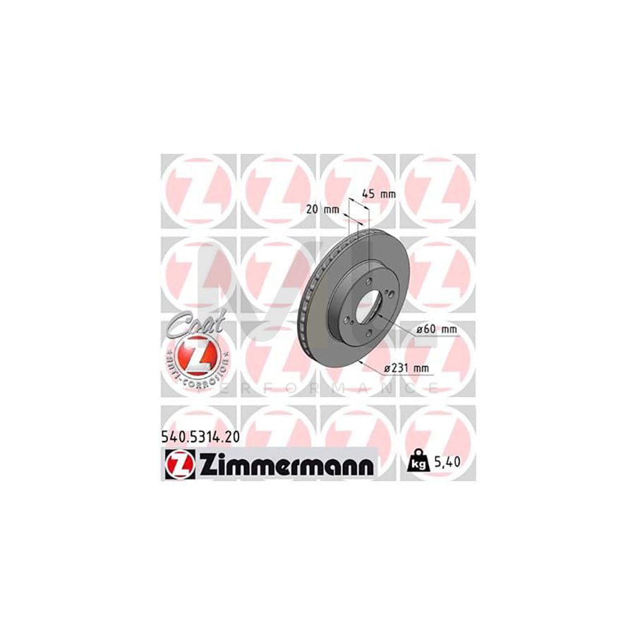 ZIMMERMANN COAT Z 540.5314.20 Brake Disc for SUZUKI Ignis III (MF) Internally Vented, Coated  - 1 piece