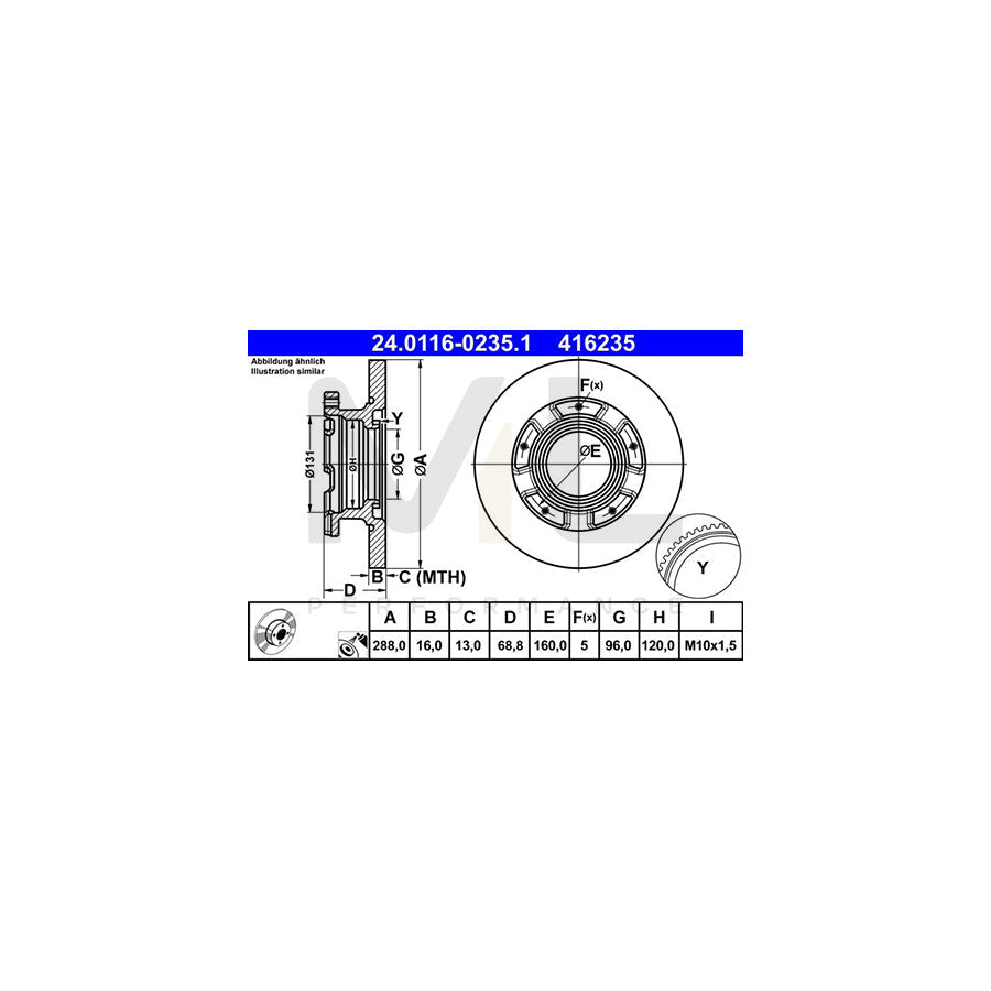 ATE 24.0116-0235.1 Brake Disc Solid, Coated, with ABS sensor ring  - 1 piece