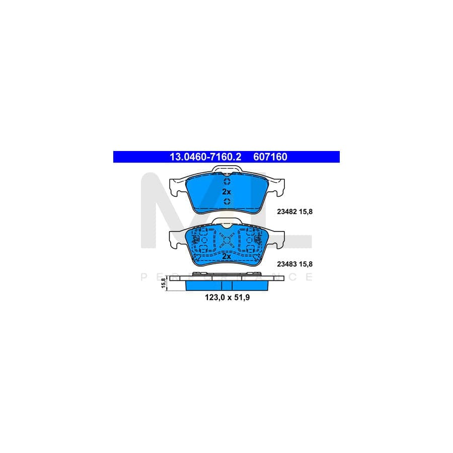 ATE 13.0460-7160.2 Brake pad set excl. wear warning contact, not prepared for wear indicator