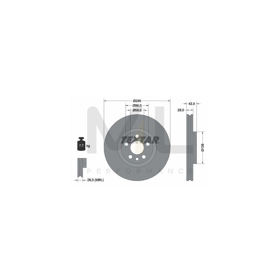 TEXTAR 92115000 Brake Disc Internally Vented, without wheel hub, without wheel studs | ML Performance Car Parts