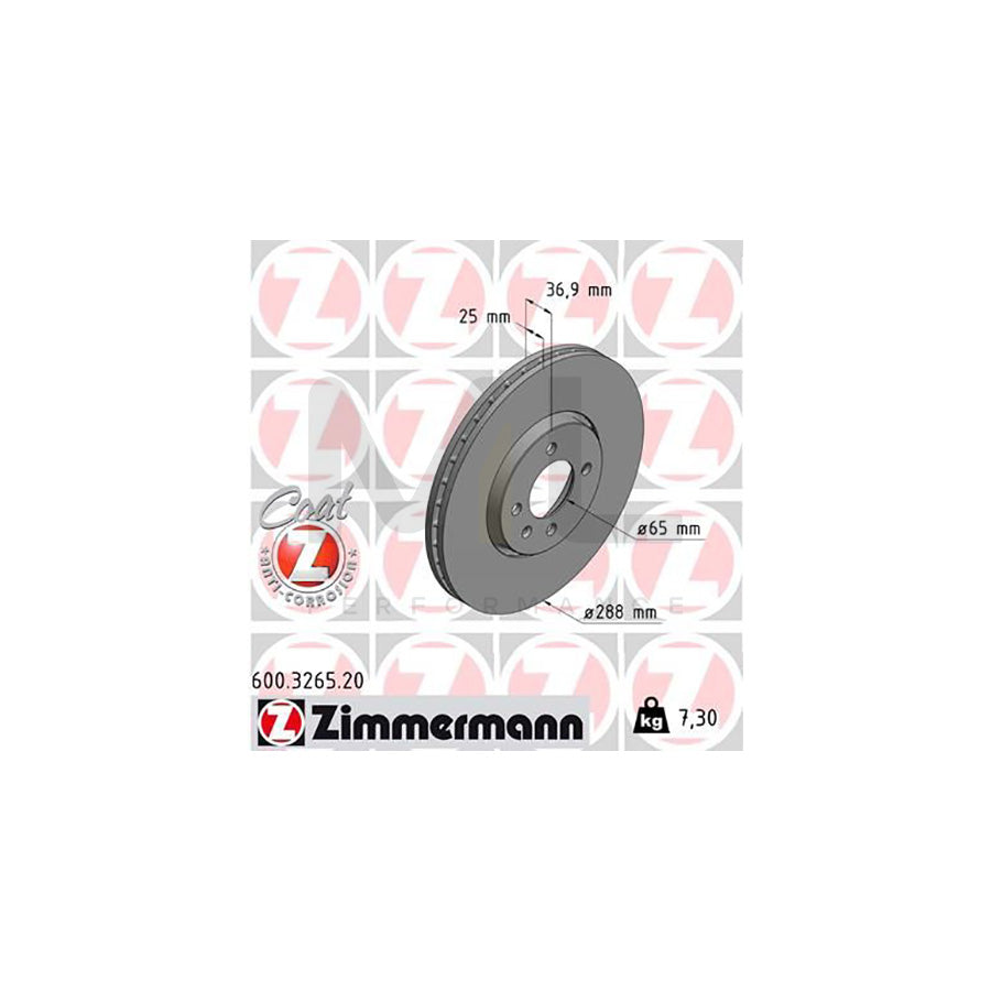 ZIMMERMANN 600.3265.20 Brake Disc for VW up! Hatchback (121, 122, BL1, BL2) Externally Vented, Coated, High-carbon  - 1 piece