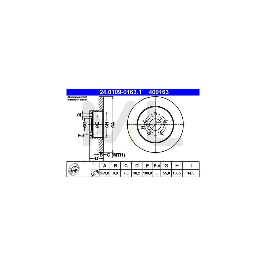 ATE 24.0109-0163.1 Brake Disc Solid, Coated  - 1 piece