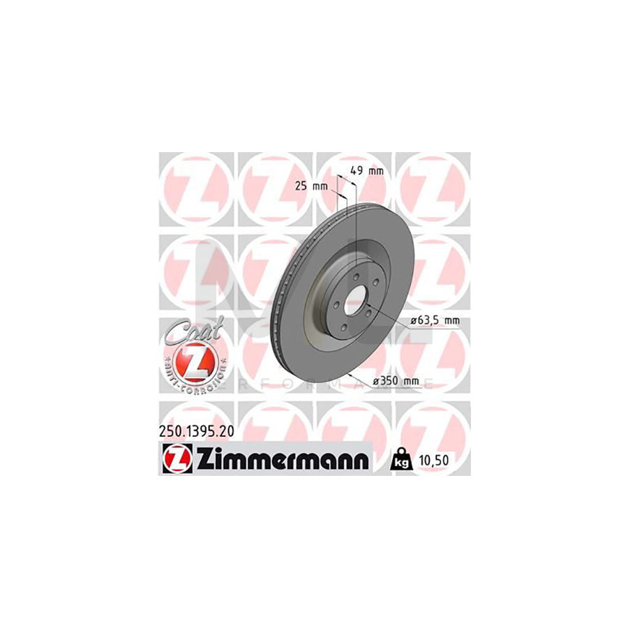 ZIMMERMANN 250.1395.20 Brake Disc for FORD Focus Mk3 Hatchback (DYB) Internally Vented, Coated, High-carbon  - 1 piece
