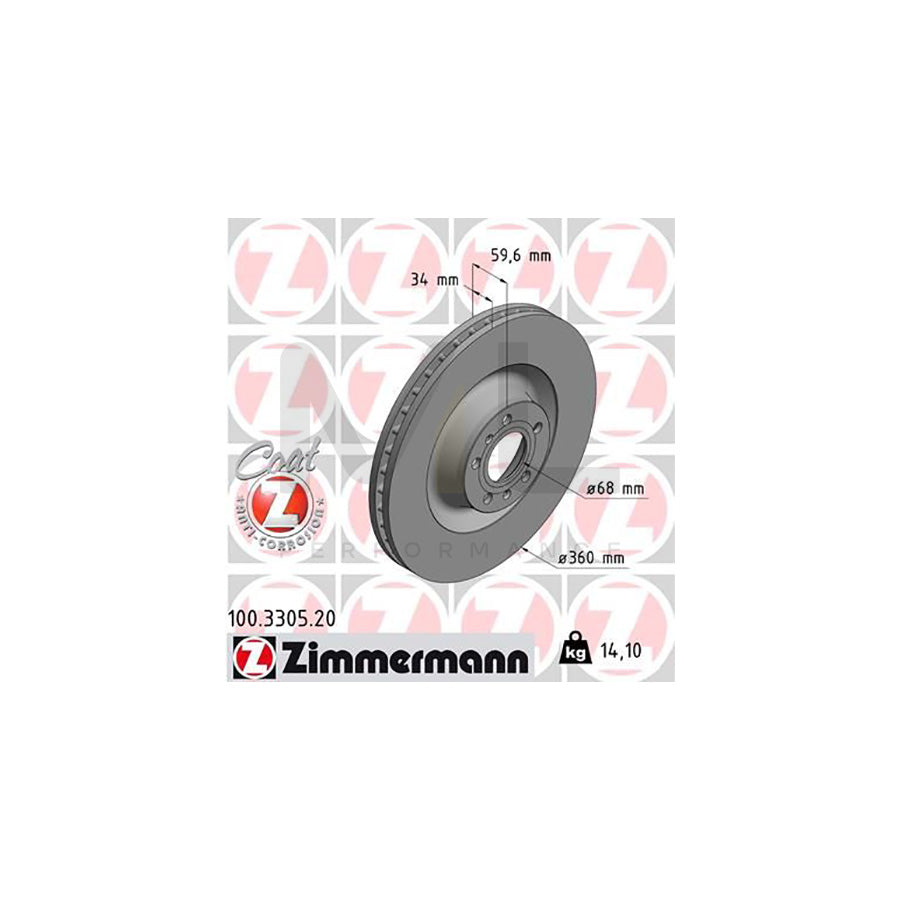 ZIMMERMANN COAT Z 100.3305.20 Brake Disc Internally Vented, Coated  - 1 piece