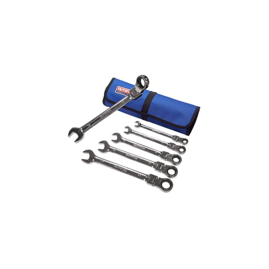 Faithfull FAISPARAT6SR Ratchet Combination Spanner Set in Tool Roll, 6 Piece