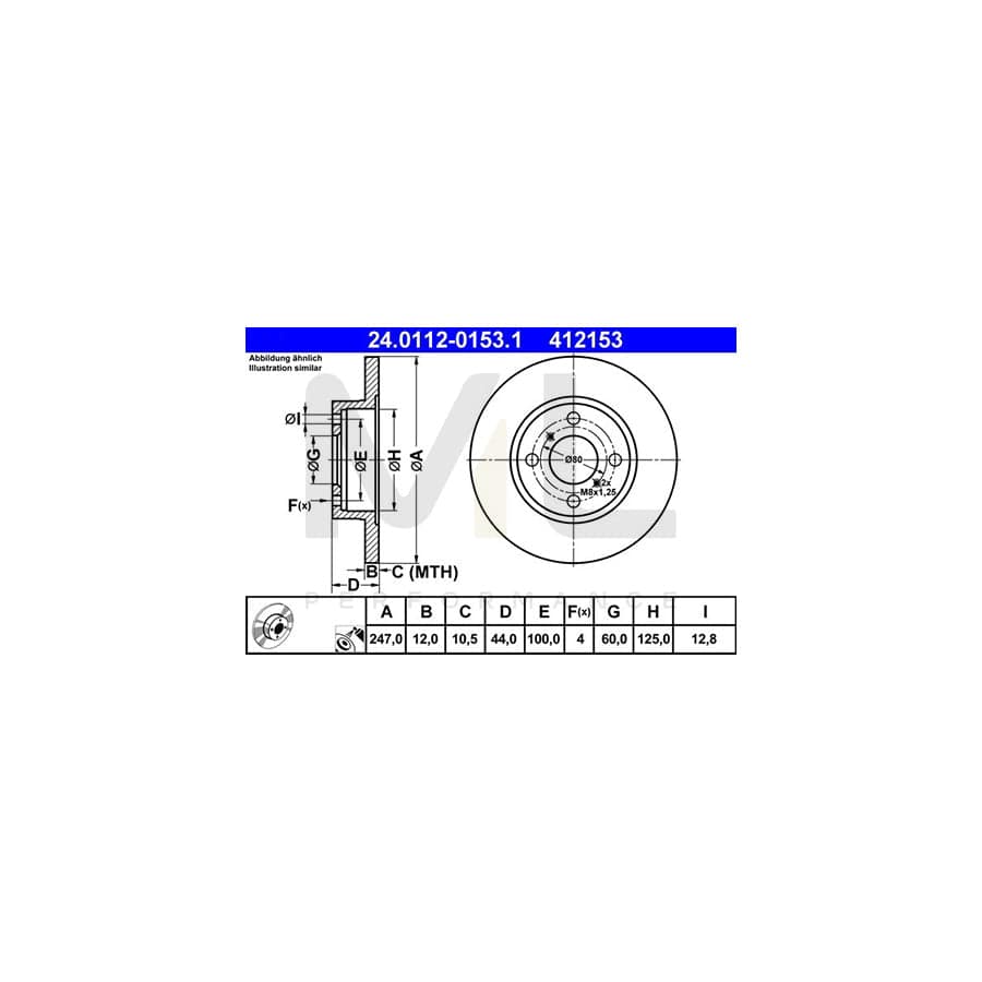 ATE 24.0112-0153.1 Brake Disc Solid, Coated  - 1 piece