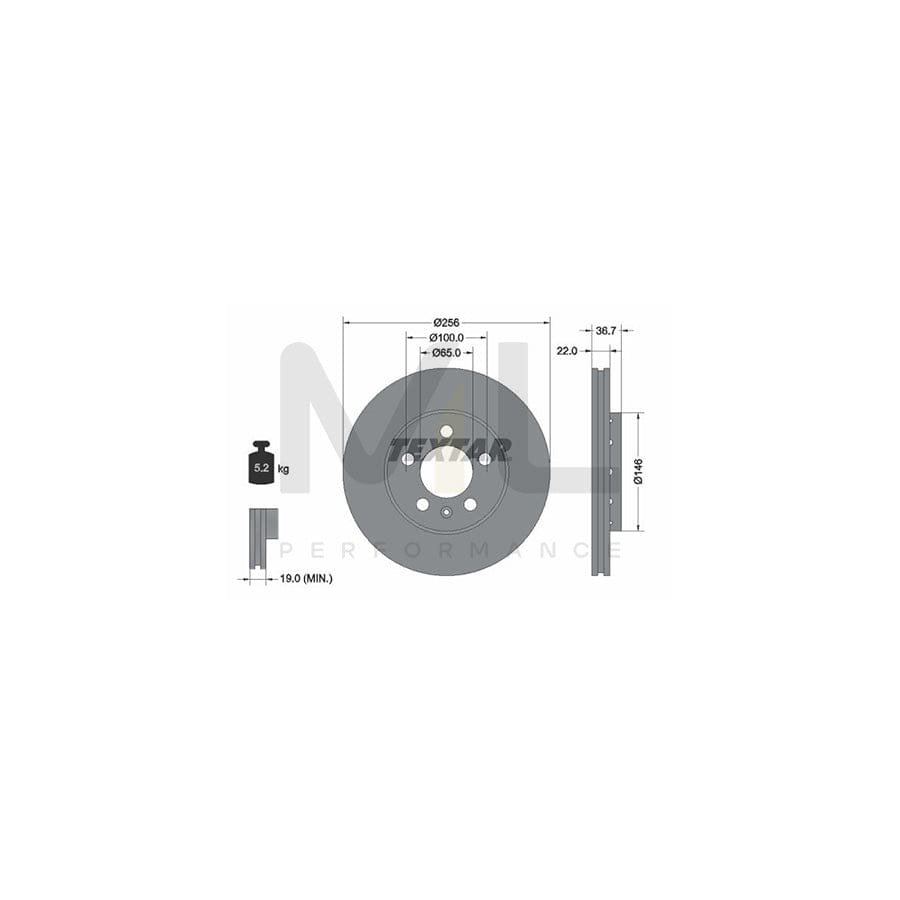 TEXTAR PRO 92082203 Brake Disc Externally Vented, Coated, without wheel hub, without wheel studs | ML Performance Car Parts