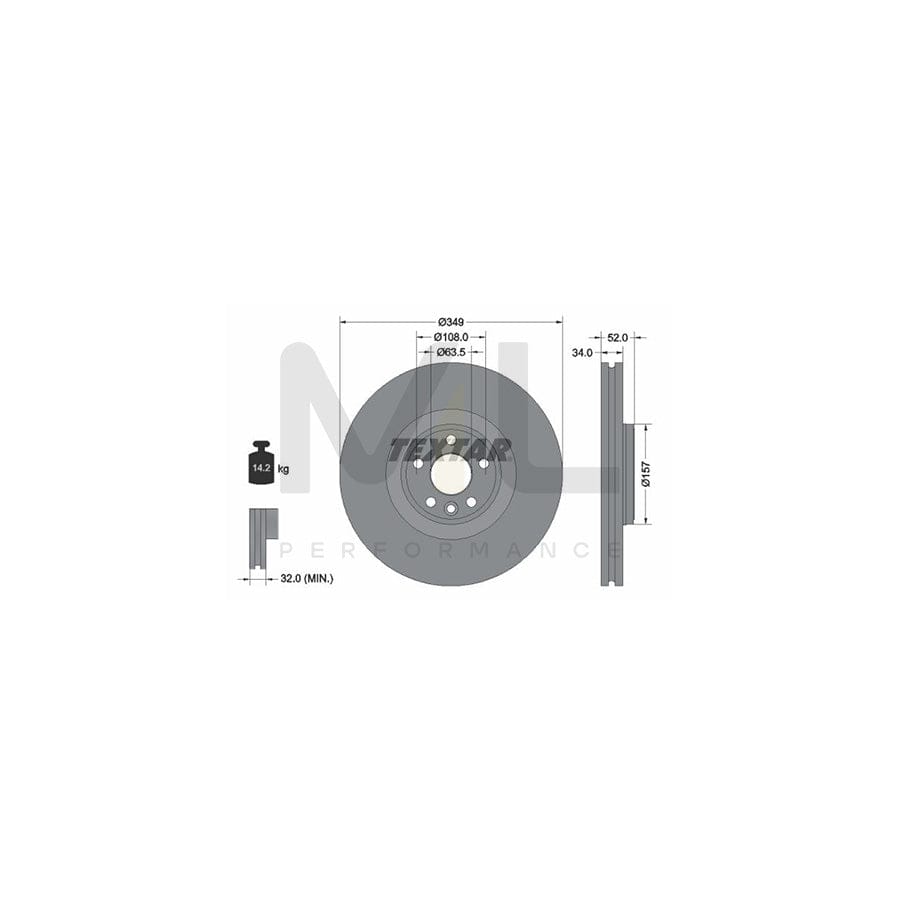 TEXTAR 92301805 Brake Disc Internally Vented, Coated, High-carbon, without wheel hub, without wheel studs | ML Performance Car Parts