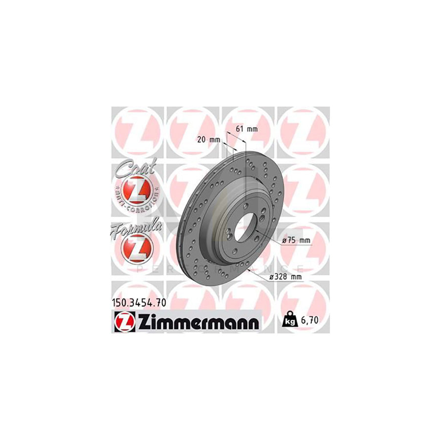 ZIMMERMANN FORMULA Z COAT Z 150.3454.70 Brake Disc Perforated, Two-piece brake disc, Vented, Coated, Alloyed / High-carbon