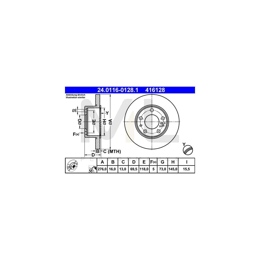 ATE 24.0116-0128.1 Brake Disc for IVECO Daily Solid, Coated, with ABS sensor ring  - 1 piece