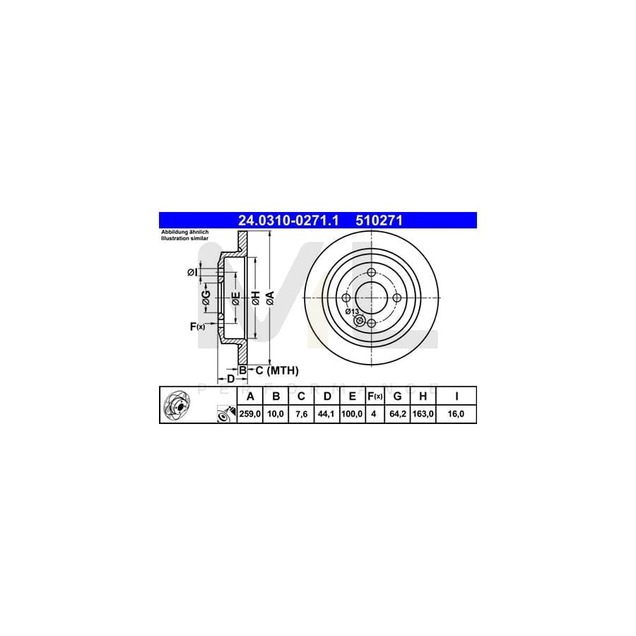 ATE PowerDisc 24.0310-0271.1 Brake Disc Solid, Coated  - 1 piece