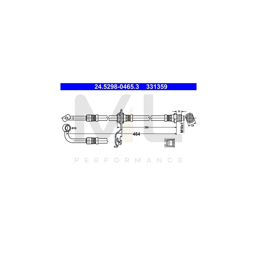 ATE 24.5298-0465.3 Brake Hose for KIA Picanto I (SA) 464mm, M10x1