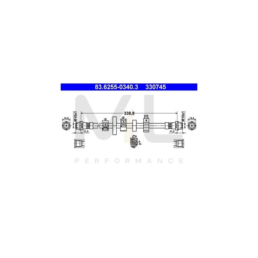 ATE 83.6255-0340.3 Brake Hose for VW TRANSPORTER 340mm