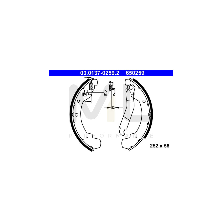 ATE 03.0137-0259.2 Brake Shoe Set for VW LT with lever