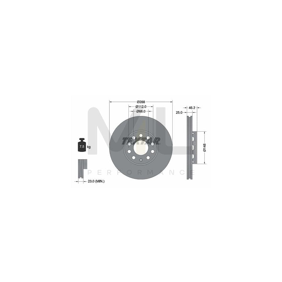 TEXTAR 92057600 Brake Disc Externally Vented, without wheel hub, without wheel studs | ML Performance Car Parts