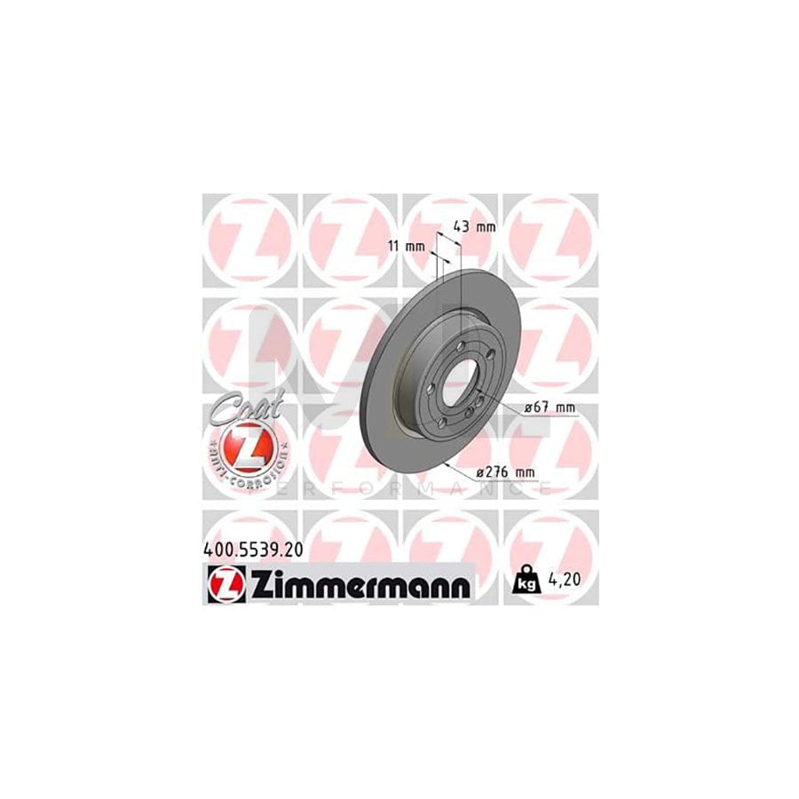 ZIMMERMANN 400.5539.20 Brake Disc Solid, Coated  - 1 piece