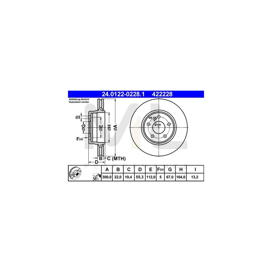 ATE 24.0122-0228.1 Brake Disc Vented, Coated, Alloyed / High-carbon  - 1 piece