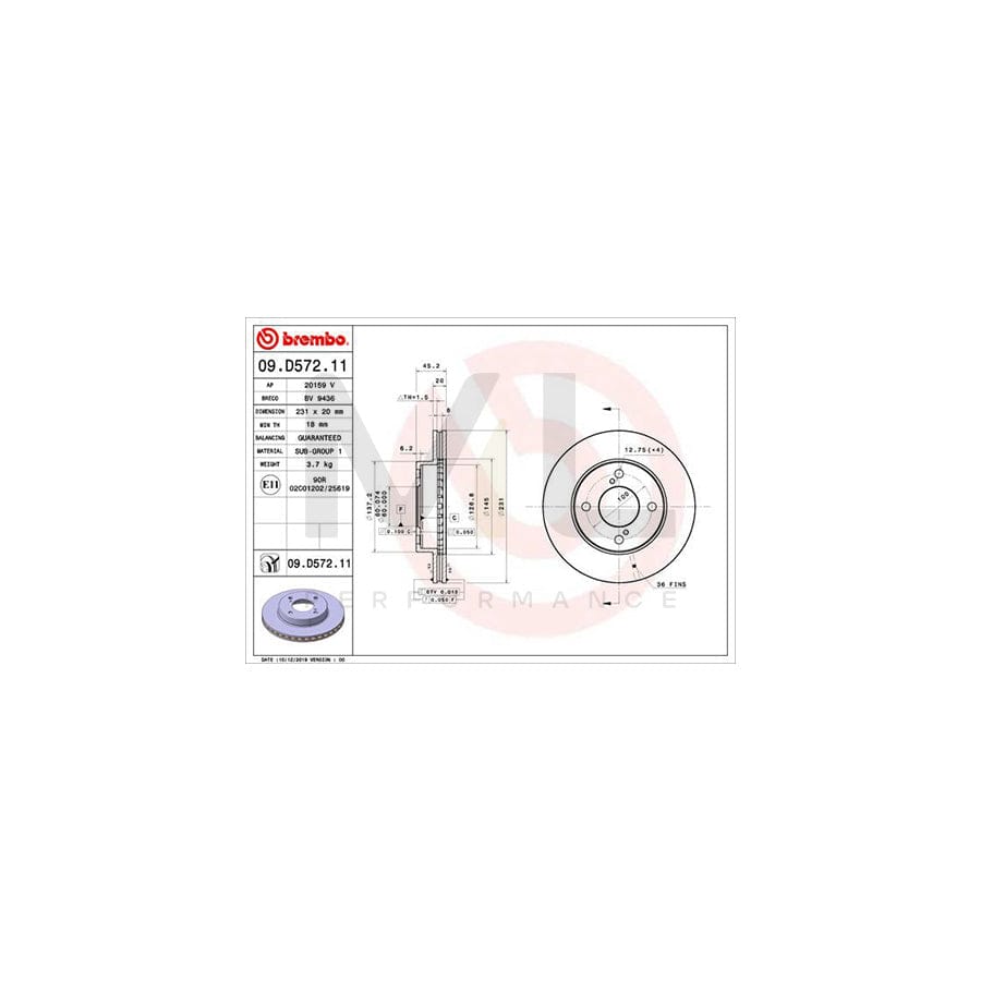 BREMBO 09.D572.11 Brake Disc for SUZUKI Ignis III (MF) Internally Vented, Coated | ML Performance Car Parts