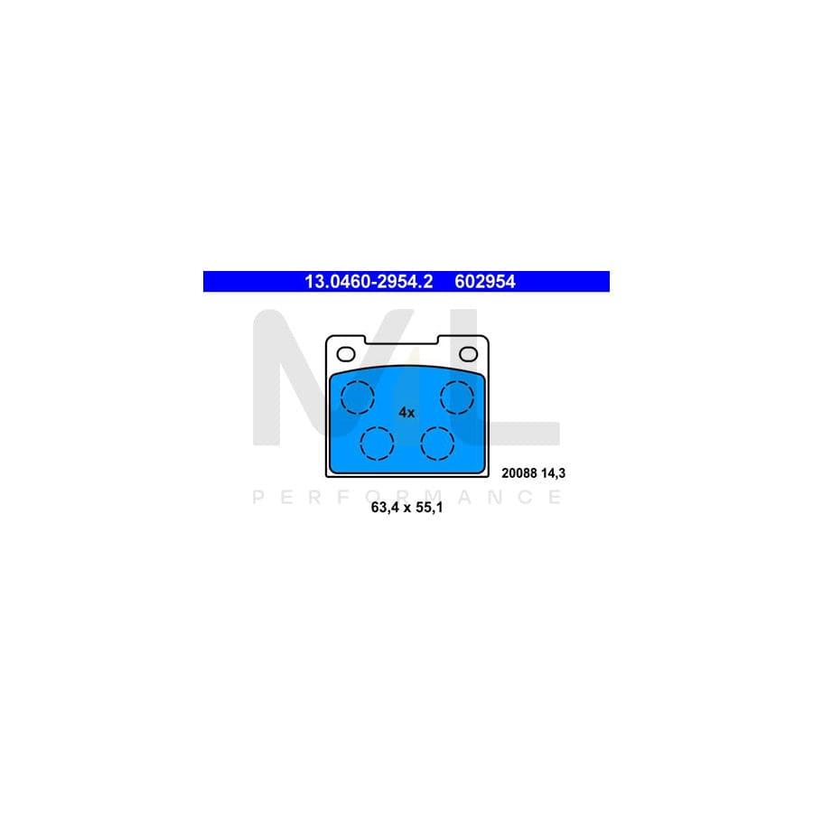 ATE 13.0460-2954.2 Brake pad set excl. wear warning contact, not prepared for wear indicator