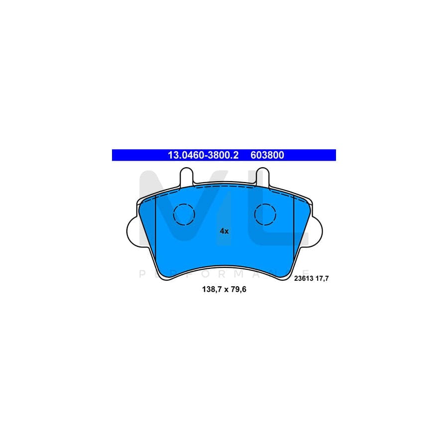 ATE 13.0460-3800.2 Brake pad set excl. wear warning contact, not prepared for wear indicator