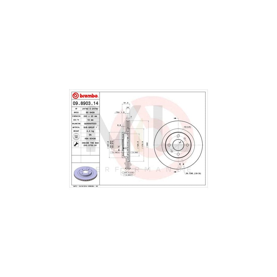 BREMBO 09.8903.14 Brake Disc Internally Vented, with bolts/screws | ML Performance Car Parts