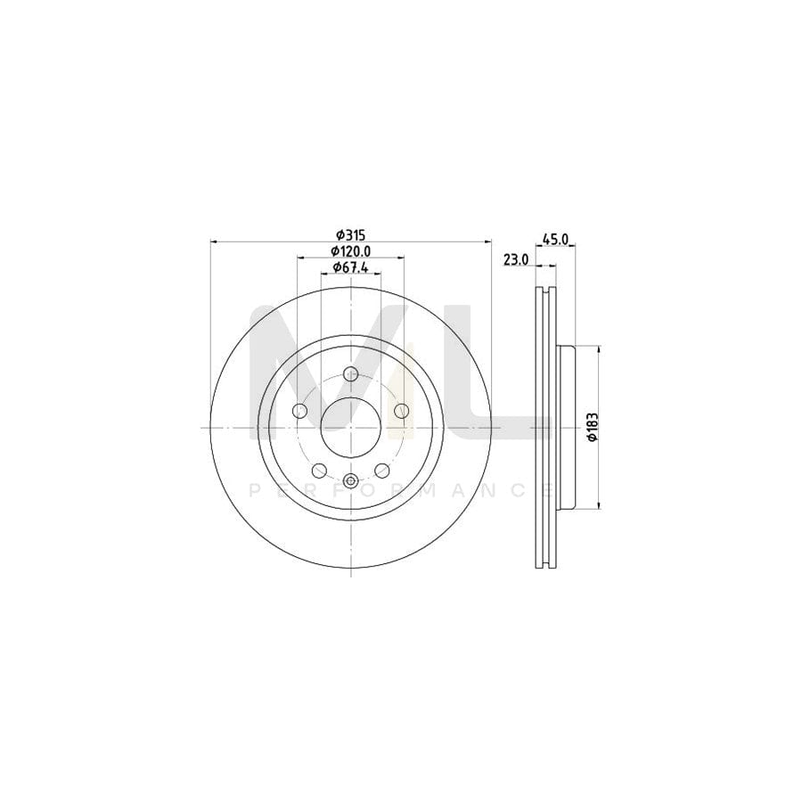 HELLA 8DD 355 132-751 Brake Disc Internally Vented, Coated, without wheel hub, without wheel studs