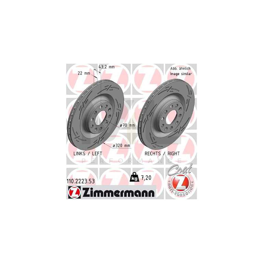 ZIMMERMANN 110.2223.53 Brake Disc Internally Vented, Slotted, Coated  - 1 piece