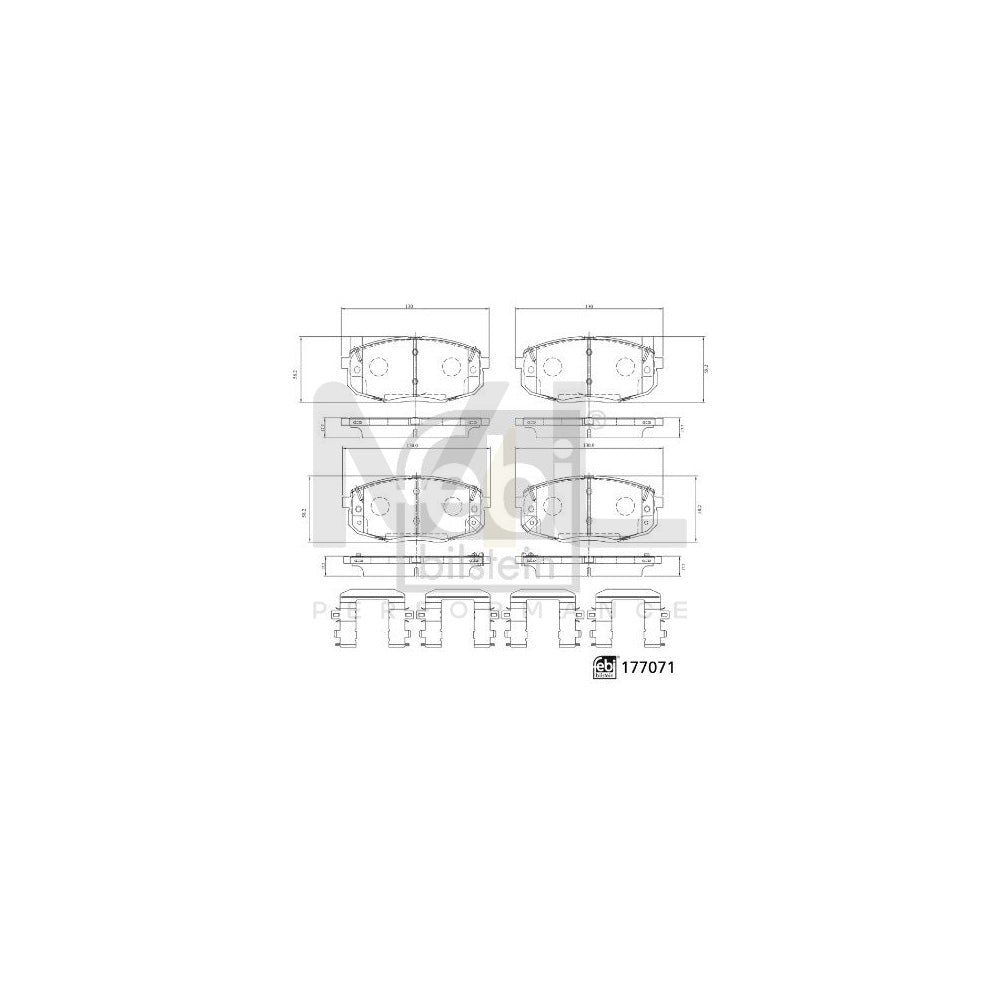Febi Bilstein 177071 Brake Pad Set For Hyundai Kona Front Axle, With Acoustic Wear Warning, With Staples