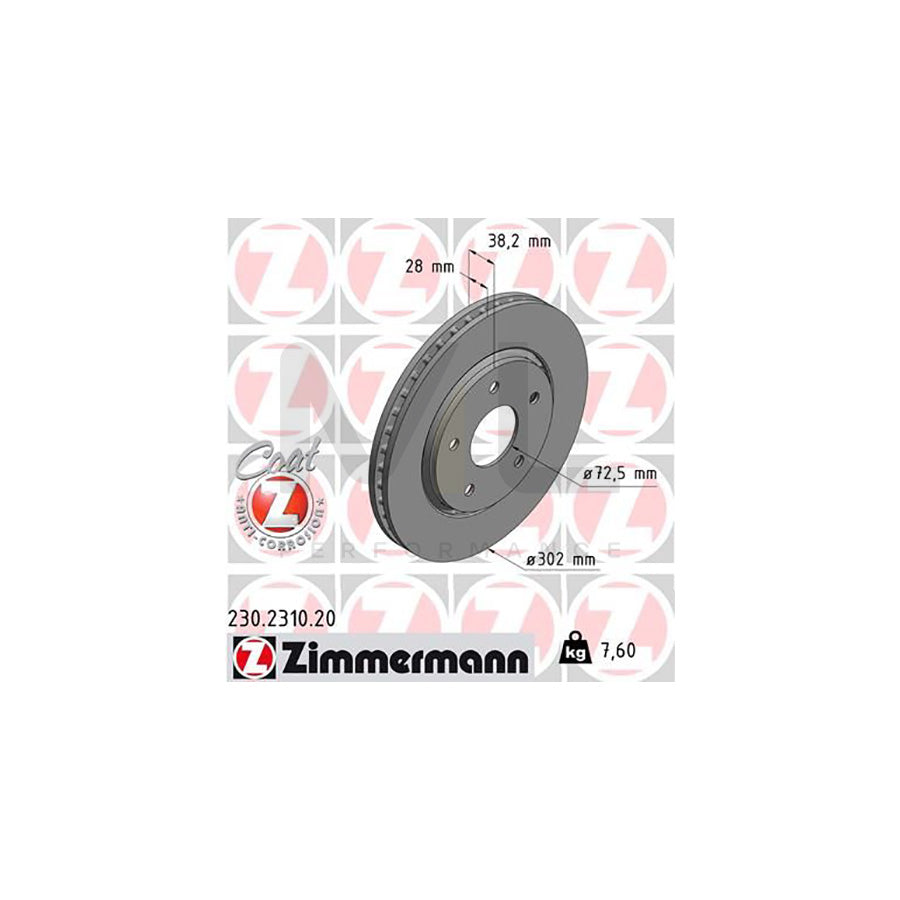 ZIMMERMANN COAT Z 230.2310.20 Brake Disc Externally Vented, Coated  - 1 piece