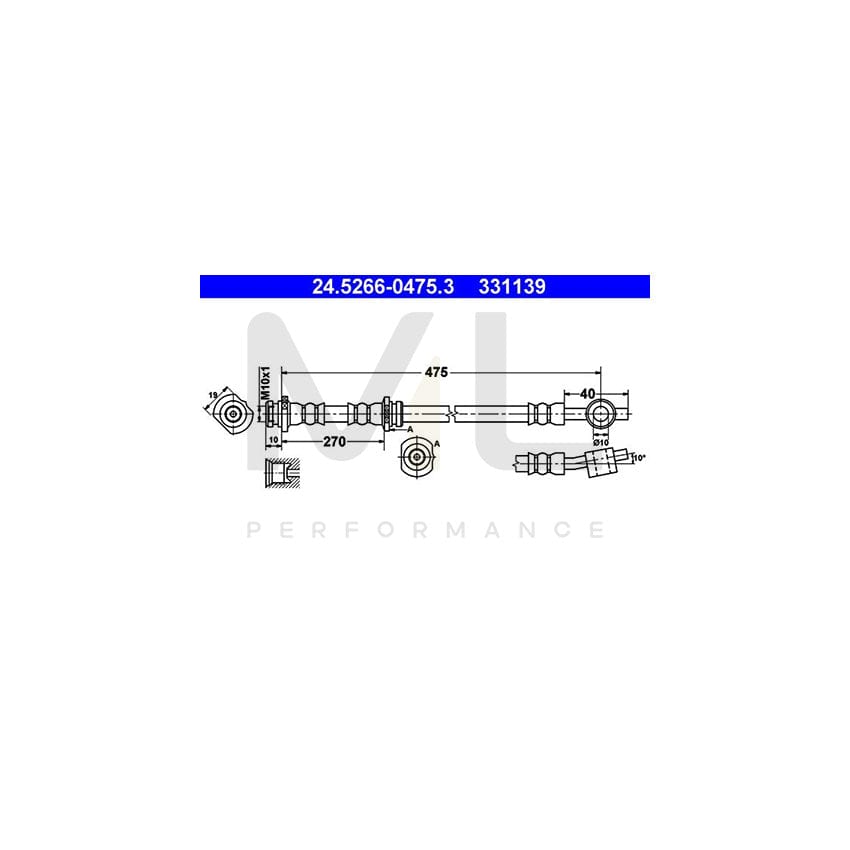 ATE 24.5266-0475.3 Brake Hose for NISSAN ALMERA 475mm, M10x1