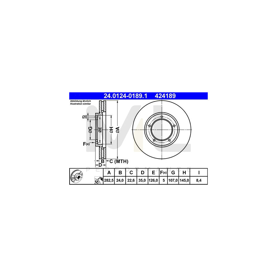 ATE 24.0124-0189.1 Brake Disc for PORSCHE 911 Coupe Vented, Coated, Alloyed / High-carbon  - 1 piece