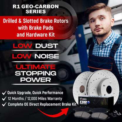 R1 Concepts R1 17-25 Alfa Romeo Giulia Front & Rear Drill/Slot Carbon Coated Rotor Set w/Euro Ceramic Pads