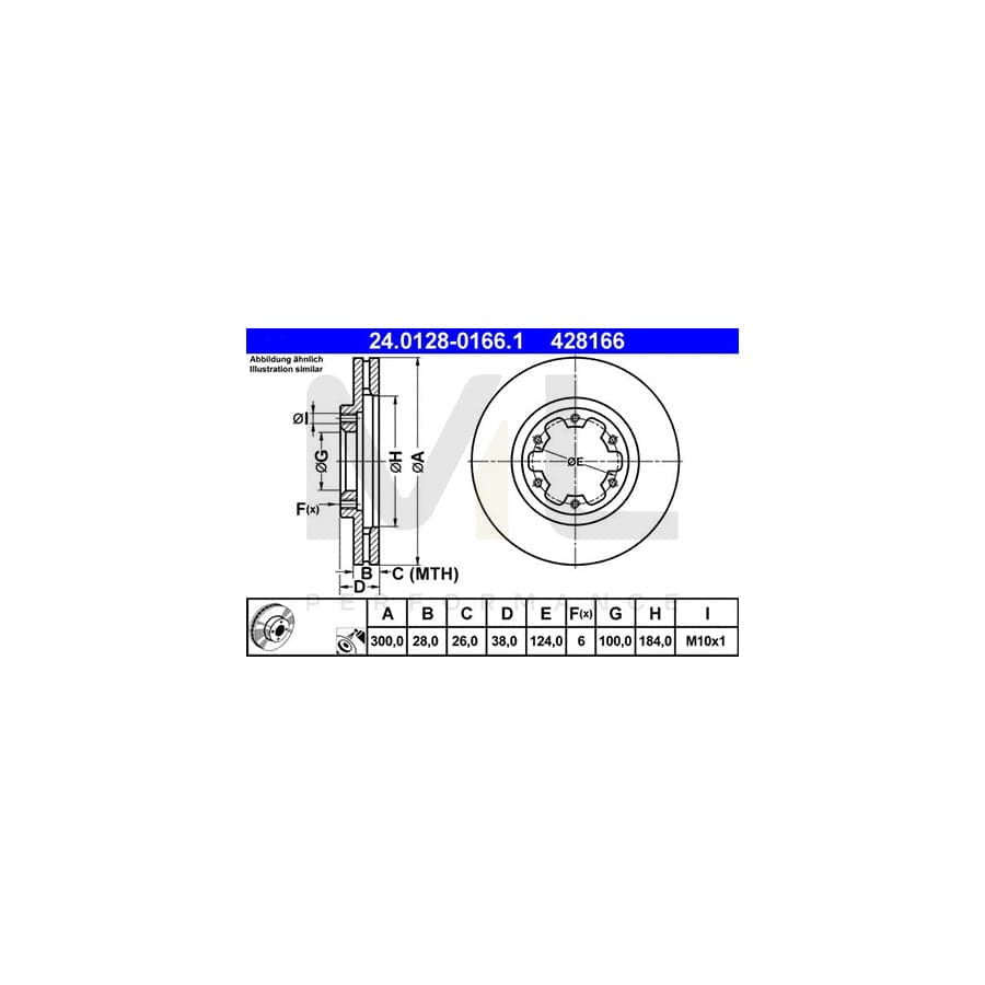 ATE 24.0128-0166.1 Brake Disc Vented, Coated  - 1 piece