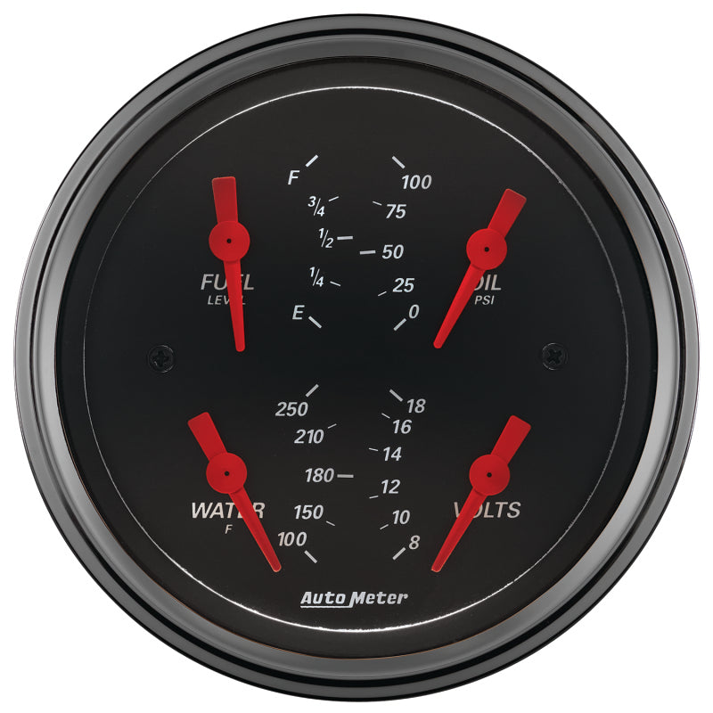 Autometer Designer Black 3.375in Quad Gauge - Fuel Level / Oil Pressure / Water Temp. / Voltmeter