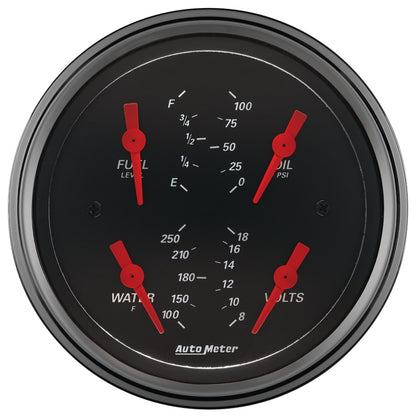Autometer Designer Black 3.375in Quad Gauge - Fuel Level / Oil Pressure / Water Temp. / Voltmeter