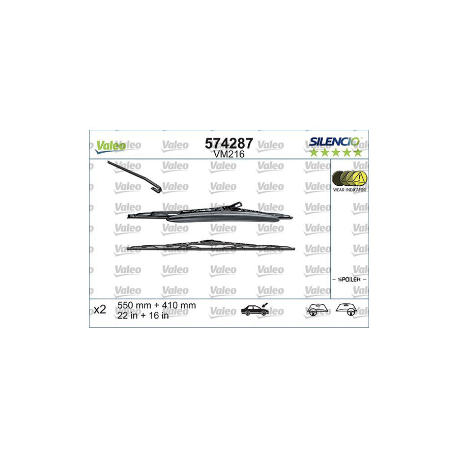Valeo Silencio, Silencio Conventional Set 574287 Wiper Blade For Alfa Romeo 147 (937) | ML Performance US Car Parts