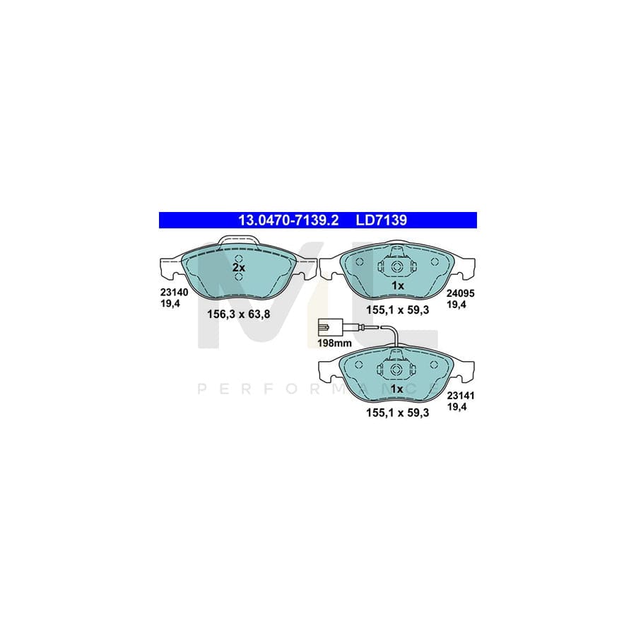 ATE Ceramic 13.0470-7139.2 Brake pad set incl. wear warning contact