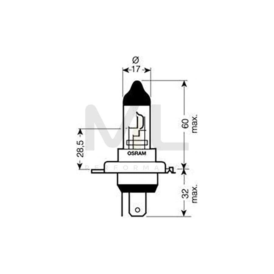 OSRAM 62203 Bulb, spotlight H4 12V 100 / 80W P43t 3200K Halogen