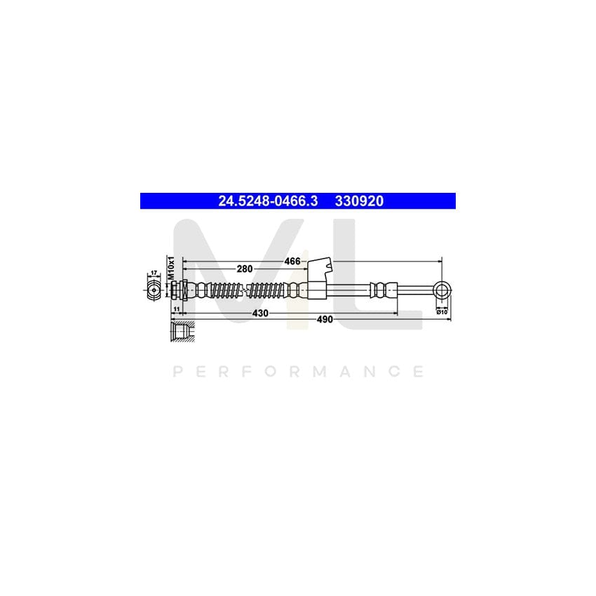 ATE 24.5248-0466.3 Brake Hose for HYUNDAI Getz (TB) 466mm, M10x1