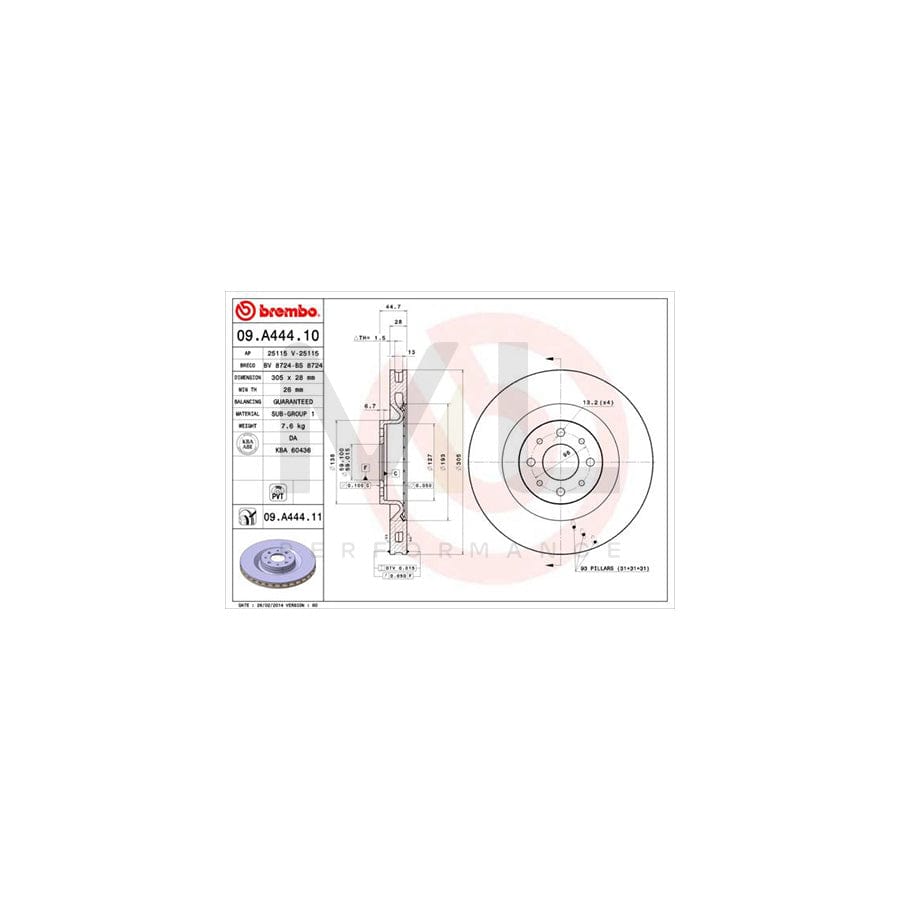 BREMBO 09.A444.10 Brake Disc Internally Vented | ML Performance Car Parts