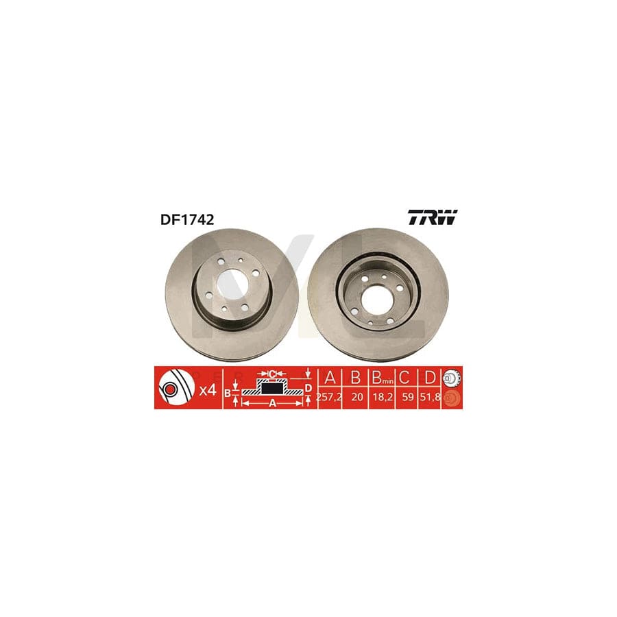 TRW DF1742 Brake Disc Vented, Painted | ML Performance Car Parts
