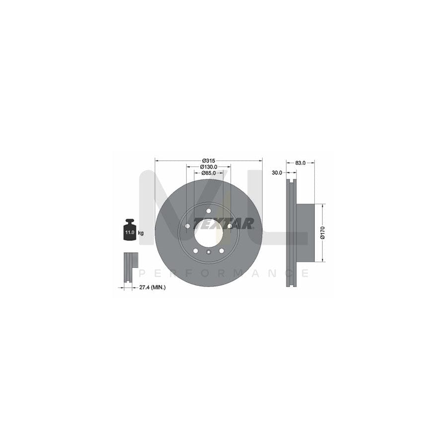 TEXTAR PRO 92113403 Brake Disc Internally Vented, Coated, without wheel hub, without wheel studs | ML Performance Car Parts