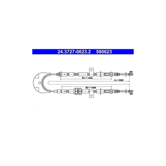 ATE 24.3727-0623.2 Hand Brake Cable for Ford Fiesta Mk3 Hatchback (Gfj)