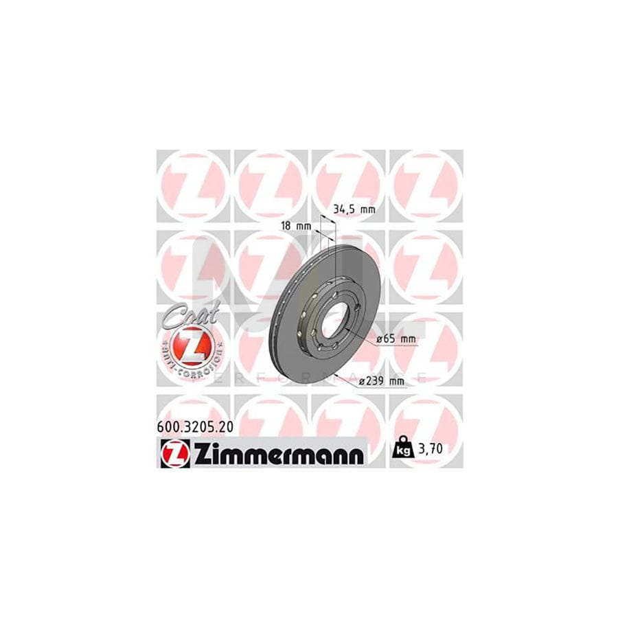 ZIMMERMANN COAT Z 600.3205.20 Brake Disc Externally Vented, Coated  - 1 piece