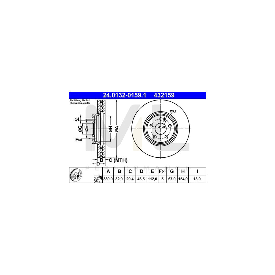 ATE 24.0132-0159.1 Brake Disc Vented, Coated, Alloyed / High-carbon  - 1 piece